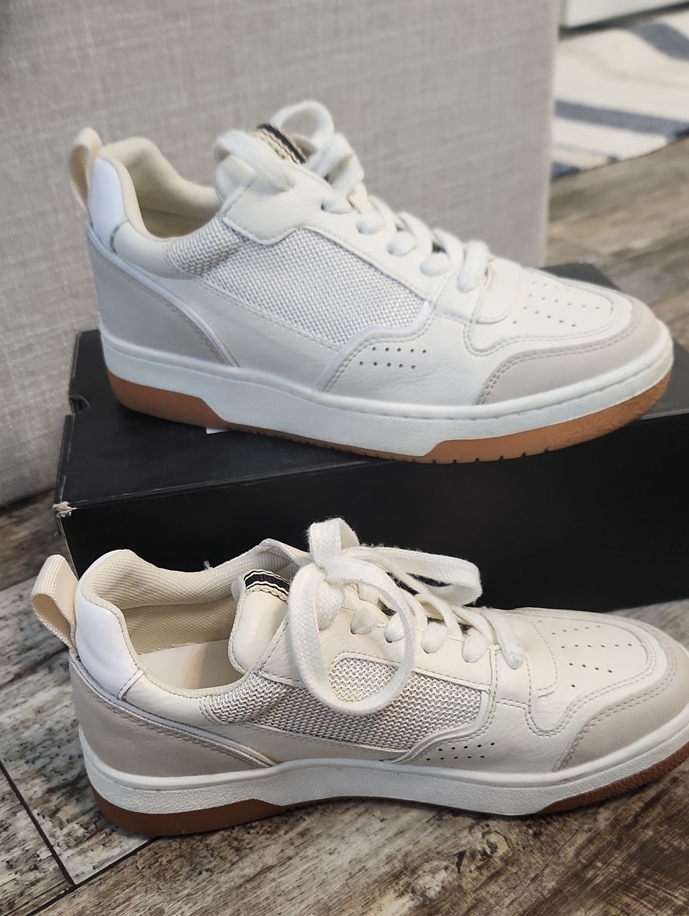 ShuShop White and Tan Women's Sneakers